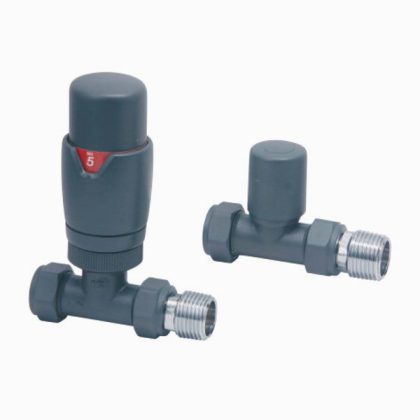 Radiator Valve Straight TRV & Lockshield Anthracite