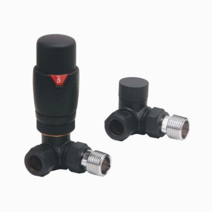 Radiator Valve Corner TRV & Lockshield Matt Black